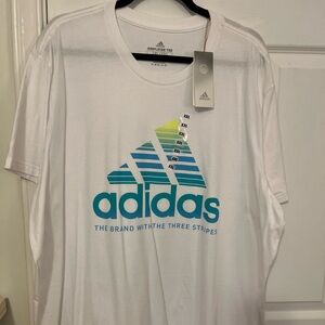 Adidas Men's White Tee with Blue and Green Logo